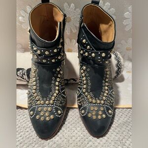 Zara Studded Black Leather Ankle Boots